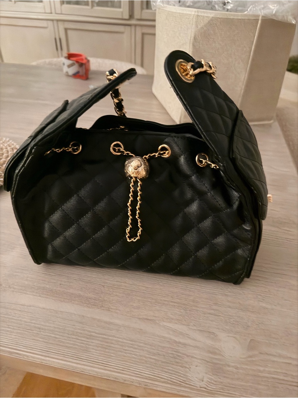 25 Black Quilted Chain-Trim Shoulder Bag